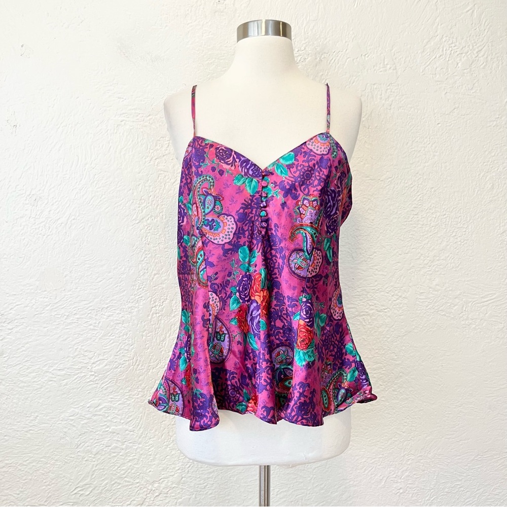 Y2K 90s Fairy Grunge Cami Top Vintage Pink Purple Paisley Large L